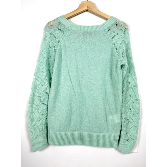 Ann Taylor LOFT‎ Sweater Womens Small Pullover Long Sleeve Green Crochet Sleeves - Picture 6 of 9
